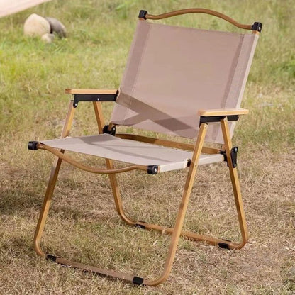 Chaise de Camping Pliable Ultra-Légère – Dossier Bas, Accoudoirs en Bois – Jardin, Plage, Pique-nique, Pêche, BBQ