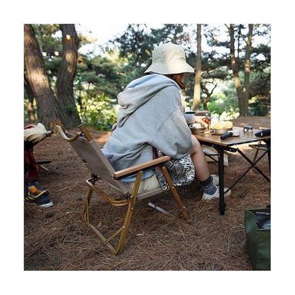 Chaise de Camping Pliable Ultra-Légère – Dossier Bas, Accoudoirs en Bois – Jardin, Plage, Pique-nique, Pêche, BBQ