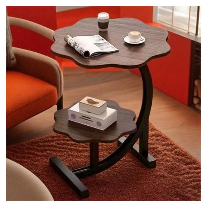 طاولة جانبية بتصميم زهرة مميز بطبقتين Table d’appoint moderne à double niveau avec étagère – Table basse pour salon et chambre