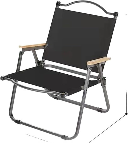 Chaise de Camping Pliable Ultra-Légère – Dossier Bas, Accoudoirs en Bois – Jardin, Plage, Pique-nique, Pêche, BBQ