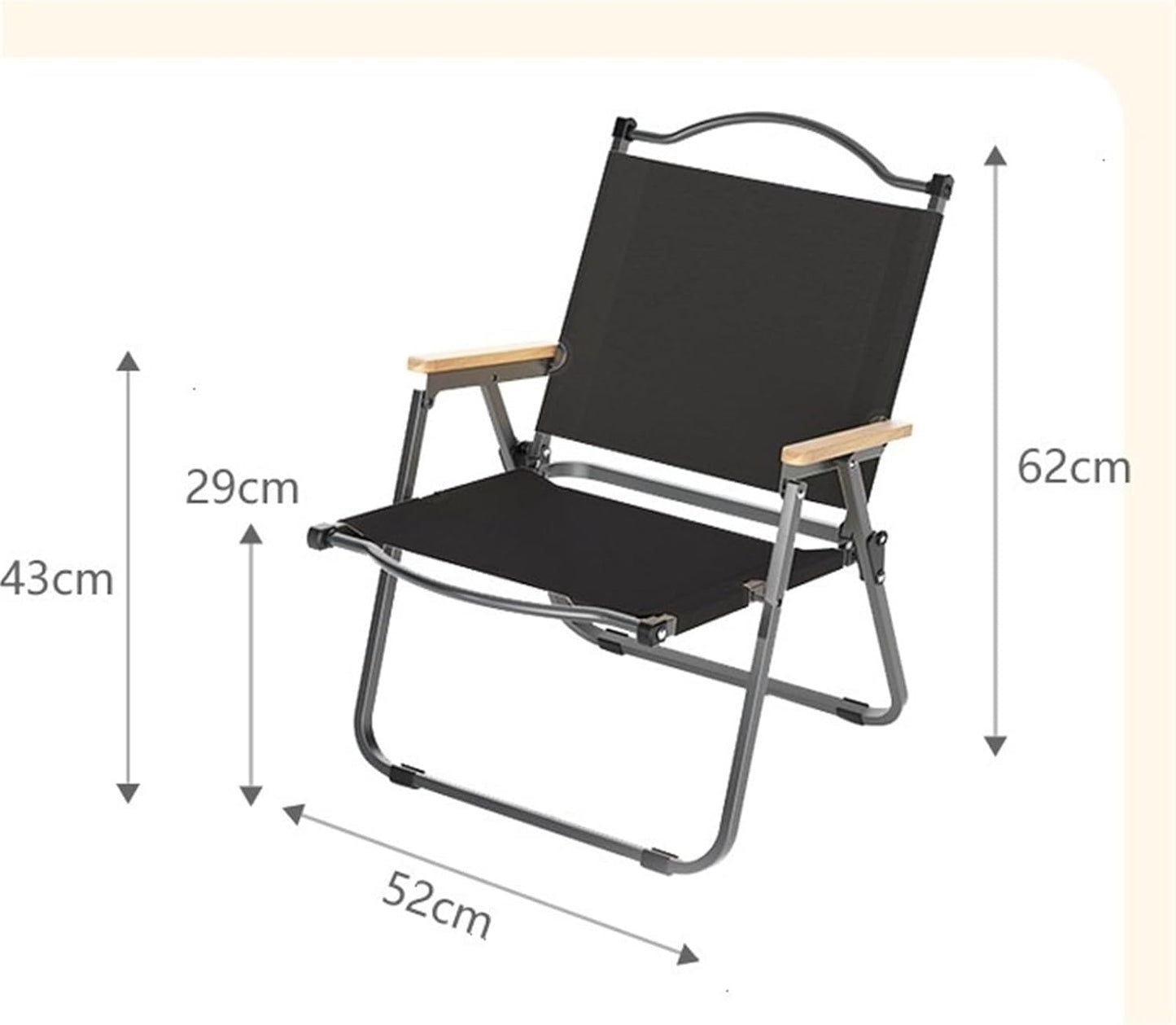 Chaise de Camping Pliable Ultra-Légère – Dossier Bas, Accoudoirs en Bois – Jardin, Plage, Pique-nique, Pêche, BBQ