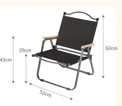 Chaise de Camping Pliable Ultra-Légère – Dossier Bas, Accoudoirs en Bois – Jardin, Plage, Pique-nique, Pêche, BBQ