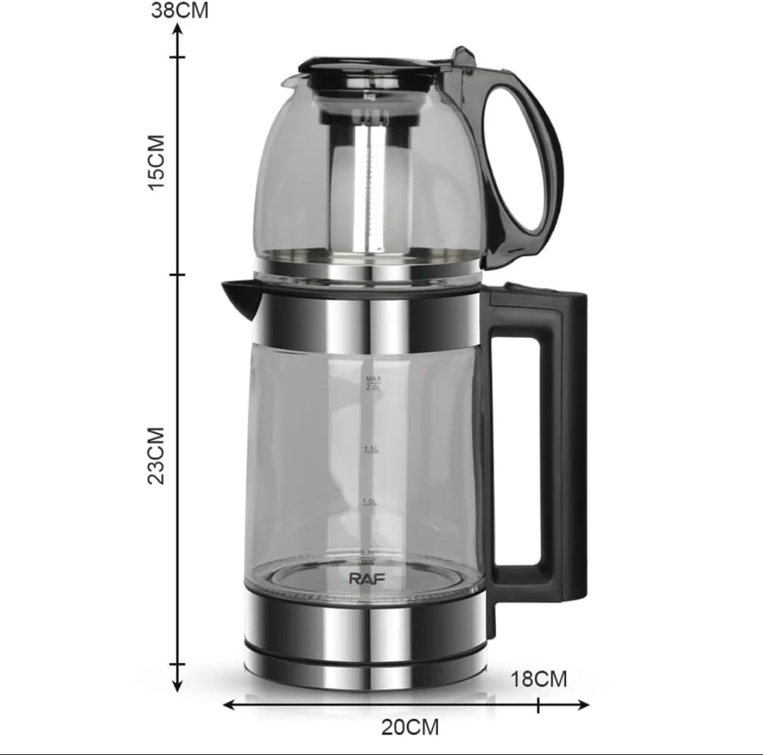 غلاية كهربائية مع ابريق شاي تركي |Bouilloire électrique en verre à eau intelligente plateau théière مجموعة فن الشاي القياسية الاوروبية سعة 1.8 لتر + 0.6 لتر، غلاية كهربائية عازلة للحرارة وصينية فنون الشاي من...