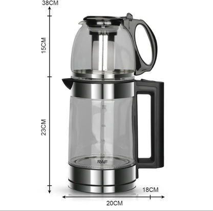 غلاية كهربائية مع ابريق شاي تركي |Bouilloire électrique en verre à eau intelligente plateau théière مجموعة فن الشاي القياسية الاوروبية سعة 1.8 لتر + 0.6 لتر، غلاية كهربائية عازلة للحرارة وصينية فنون الشاي من...