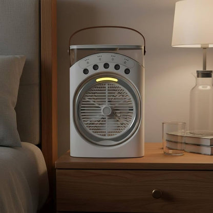 Mini Refroidisseur D’air Portable À Glaçons À 3 Vitesses avec LED intégré  مبرد هواء صغير محمول على شكل مكعبات ثلج بثلاث سرعات ومزود بإضاءة LED مدمجة.