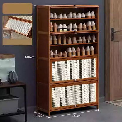 خزانة خيزران مزدوجة الأبواب بتصميم شرائحي للتهوية  placard chaussure bambo