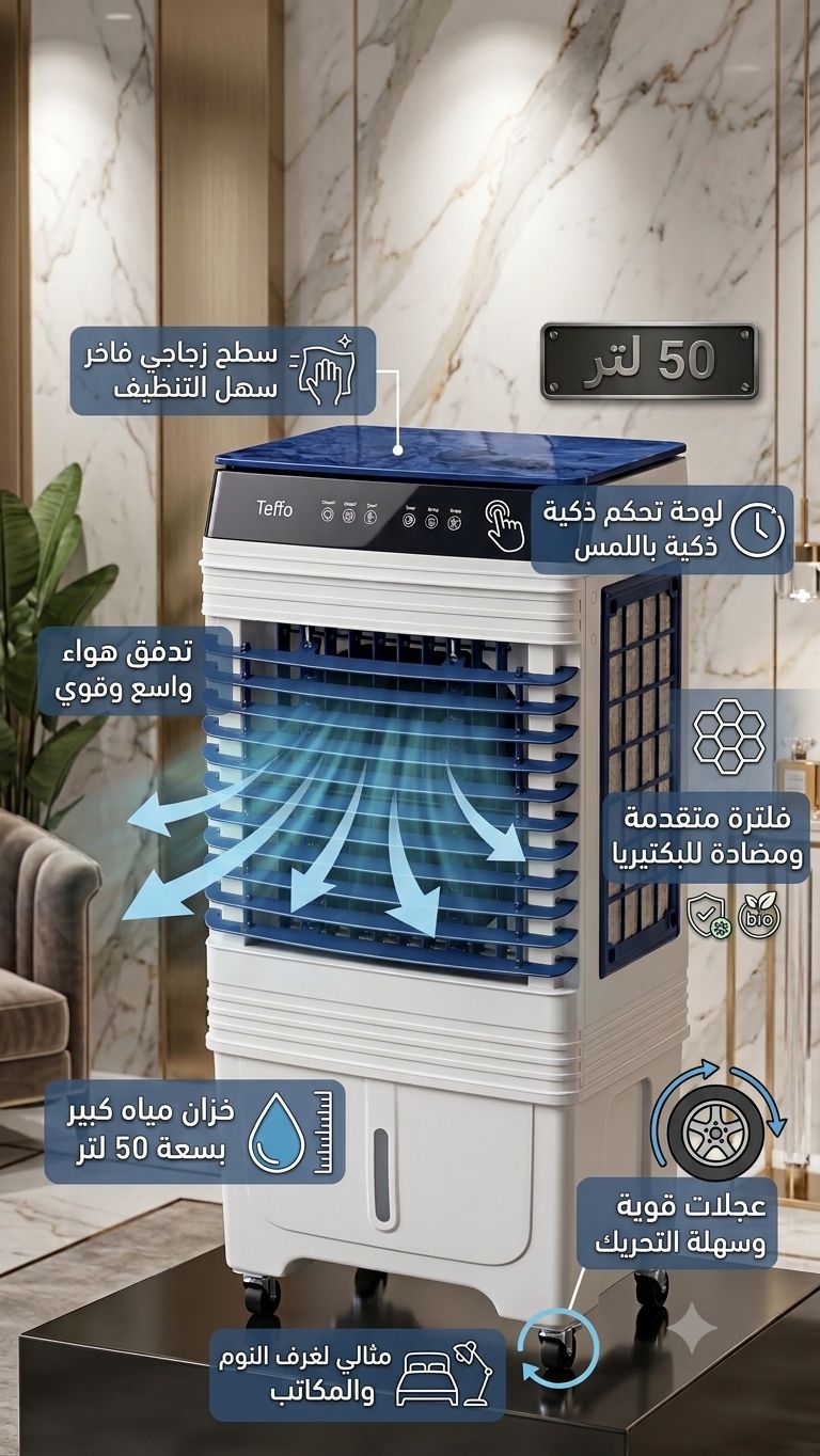 TEFFO Pro Air Cooler teffo tactile avec telecamande-    مكيف ومبرد   هواء صحراوي عالي الكفاءة مع جهاز التحكم عن بعد