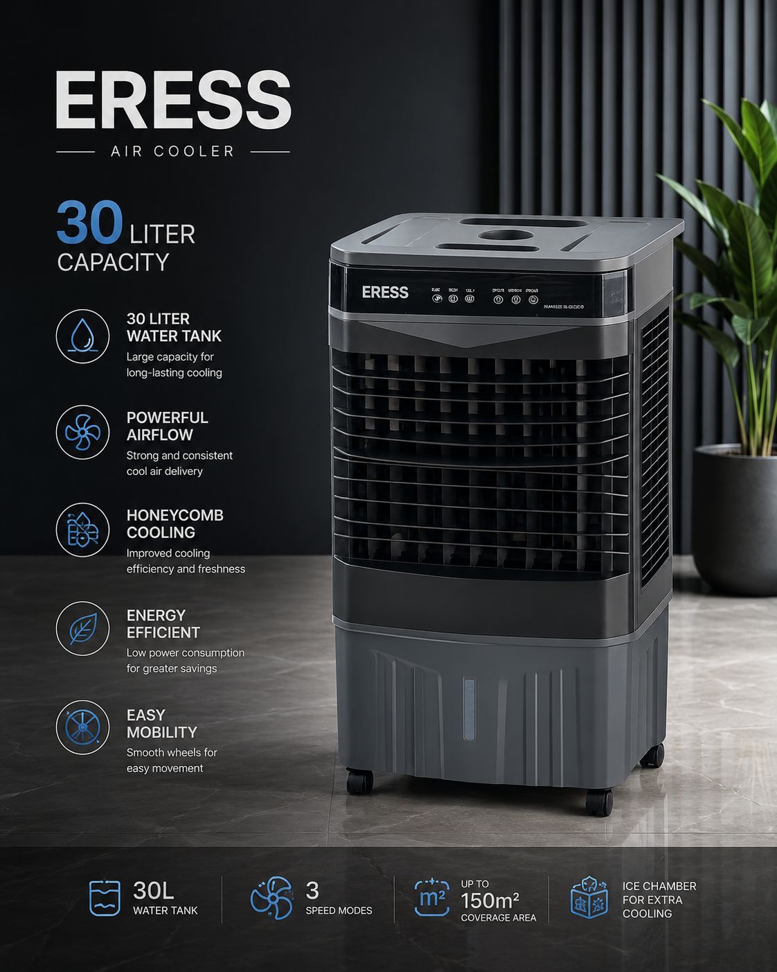 Refroidisseur d'air Portable, Climatiseur Mobile , Ventilateur Climatiseur Tactile À 3 Vitesses Et Fonctionnement Silencieux De L'humidificateur, pour La Maison, Le Bureau 45L