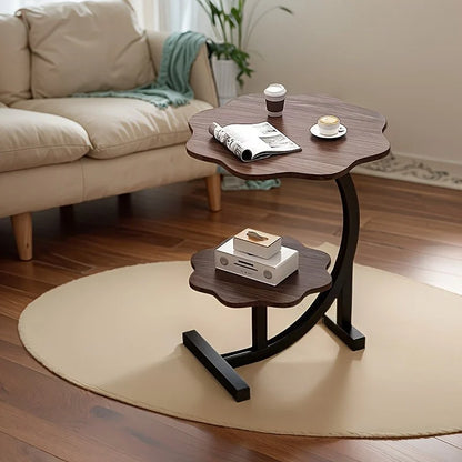 طاولة جانبية بتصميم زهرة مميز بطبقتين Table d’appoint moderne à double niveau avec étagère – Table basse pour salon et chambre