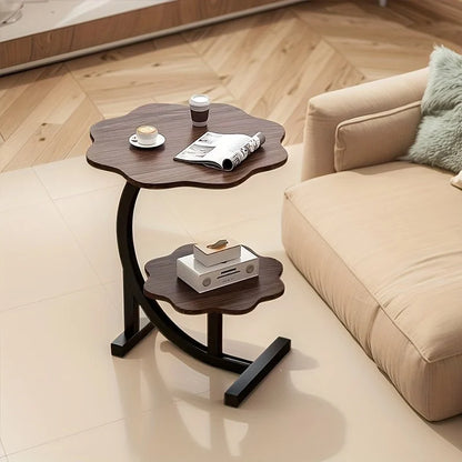 طاولة جانبية بتصميم زهرة مميز بطبقتين Table d’appoint moderne à double niveau avec étagère – Table basse pour salon et chambre