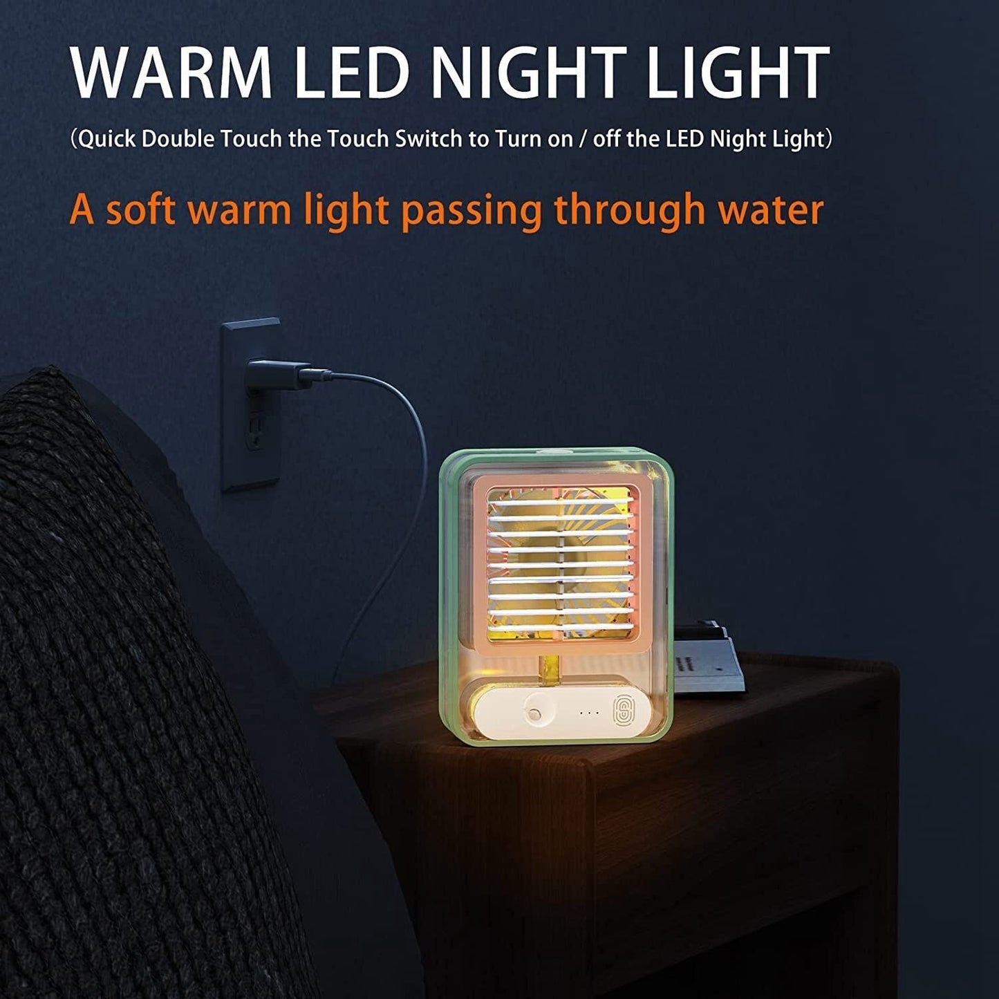Mini Refroidisseur D’air Portable À Glaçons À 3 Vitesses avec LED intégré  مبرد هواء صغير محمول على شكل مكعبات ثلج بثلاث سرعات ومزود بإضاءة LED مدمجة.