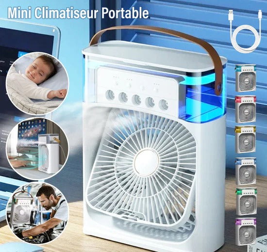 Mini Refroidisseur D’air Portable À Glaçons À 3 Vitesses avec LED intégré  مبرد هواء صغير محمول على شكل مكعبات ثلج بثلاث سرعات ومزود بإضاءة LED مدمجة.