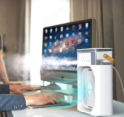 Mini Refroidisseur D’air Portable À Glaçons À 3 Vitesses avec LED intégré  مبرد هواء صغير محمول على شكل مكعبات ثلج بثلاث سرعات ومزود بإضاءة LED مدمجة.