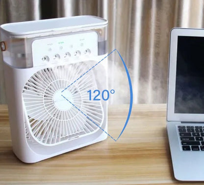 Mini Refroidisseur D’air Portable À Glaçons À 3 Vitesses avec LED intégré  مبرد هواء صغير محمول على شكل مكعبات ثلج بثلاث سرعات ومزود بإضاءة LED مدمجة.
