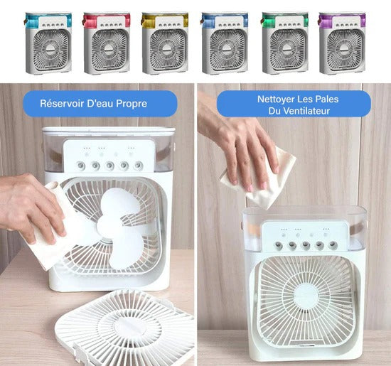 Mini Refroidisseur D’air Portable À Glaçons À 3 Vitesses avec LED intégré  مبرد هواء صغير محمول على شكل مكعبات ثلج بثلاث سرعات ومزود بإضاءة LED مدمجة.