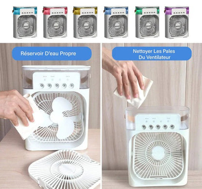 Mini Refroidisseur D’air Portable À Glaçons À 3 Vitesses avec LED intégré  مبرد هواء صغير محمول على شكل مكعبات ثلج بثلاث سرعات ومزود بإضاءة LED مدمجة.