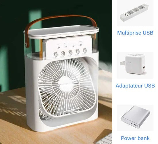 Mini Refroidisseur D’air Portable À Glaçons À 3 Vitesses avec LED intégré  مبرد هواء صغير محمول على شكل مكعبات ثلج بثلاث سرعات ومزود بإضاءة LED مدمجة.