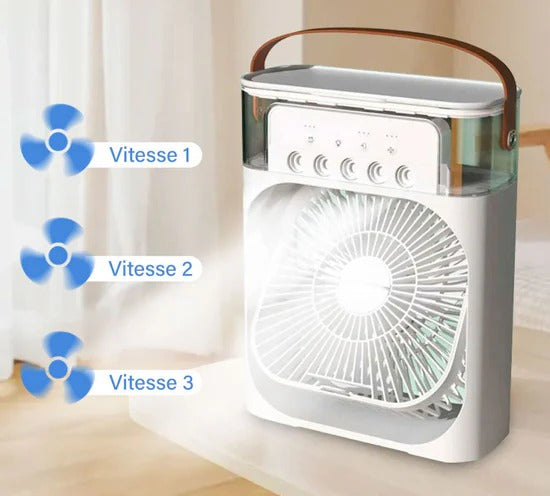 Mini Refroidisseur D’air Portable À Glaçons À 3 Vitesses avec LED intégré  مبرد هواء صغير محمول على شكل مكعبات ثلج بثلاث سرعات ومزود بإضاءة LED مدمجة.