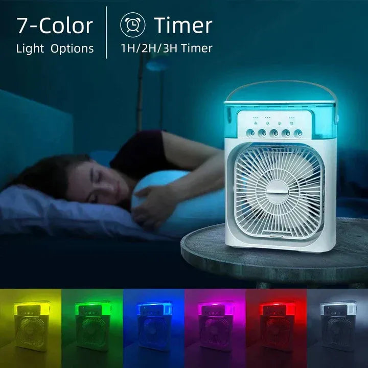 Mini Refroidisseur D’air Portable À Glaçons À 3 Vitesses avec LED intégré  مبرد هواء صغير محمول على شكل مكعبات ثلج بثلاث سرعات ومزود بإضاءة LED مدمجة.