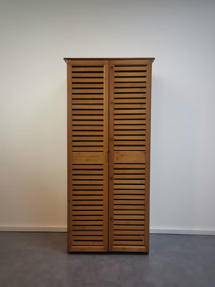 خزانة خيزران مزدوجة الأبواب بتصميم شرائحي للتهوية  placard chaussure bambo