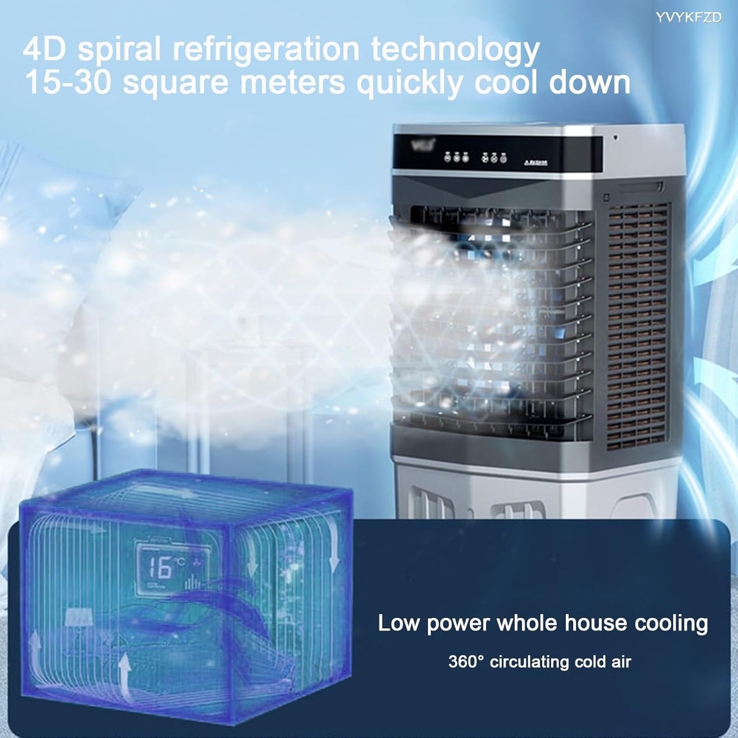 Refroidisseur d'air Portable, Climatiseur Mobile , Ventilateur Climatiseur Tactile À 3 Vitesses Et Fonctionnement Silencieux De L'humidificateur, pour La Maison, Le Bureau 45L