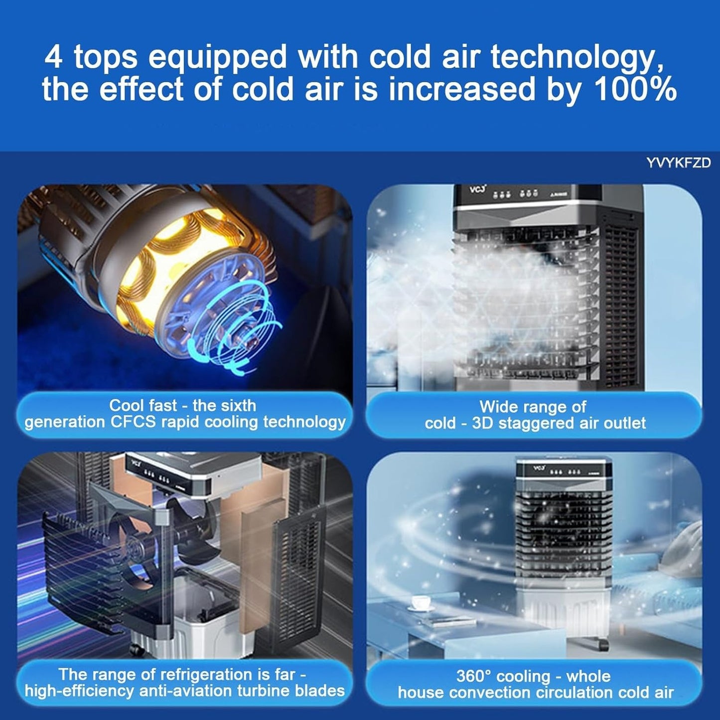 Refroidisseur d'air Portable, Climatiseur Mobile , Ventilateur Climatiseur Tactile À 3 Vitesses Et Fonctionnement Silencieux De L'humidificateur, pour La Maison, Le Bureau 45L