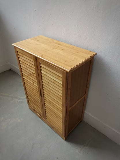 خزانة خيزران مزدوجة الأبواب بتصميم شرائحي للتهوية  placard chaussure bambo